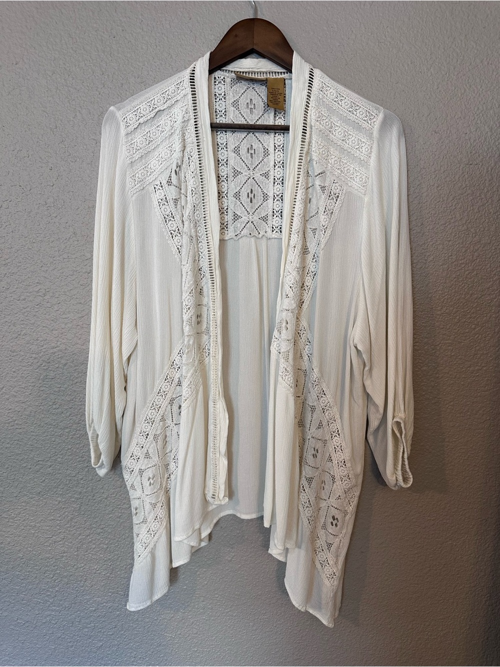 Wrangler Large Crocheted Rayon Open Front Cardigan